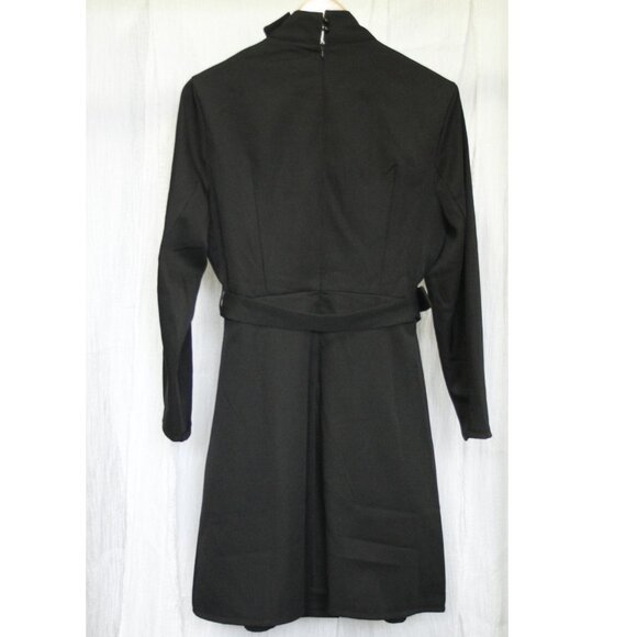 Mooyius Black High-Neck Asymmetric Belted A-Line Dress - Picture 2 of 11